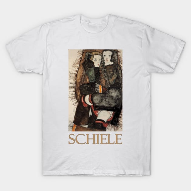 Two Girls on a Fringed Blanket (1911) by Egon Schiele T-Shirt by Naves